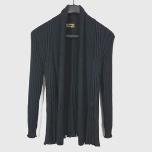 Designer Threads Black Alpaca Cardigan Sweater XL‎ Open Front Ribbed Knit Peru